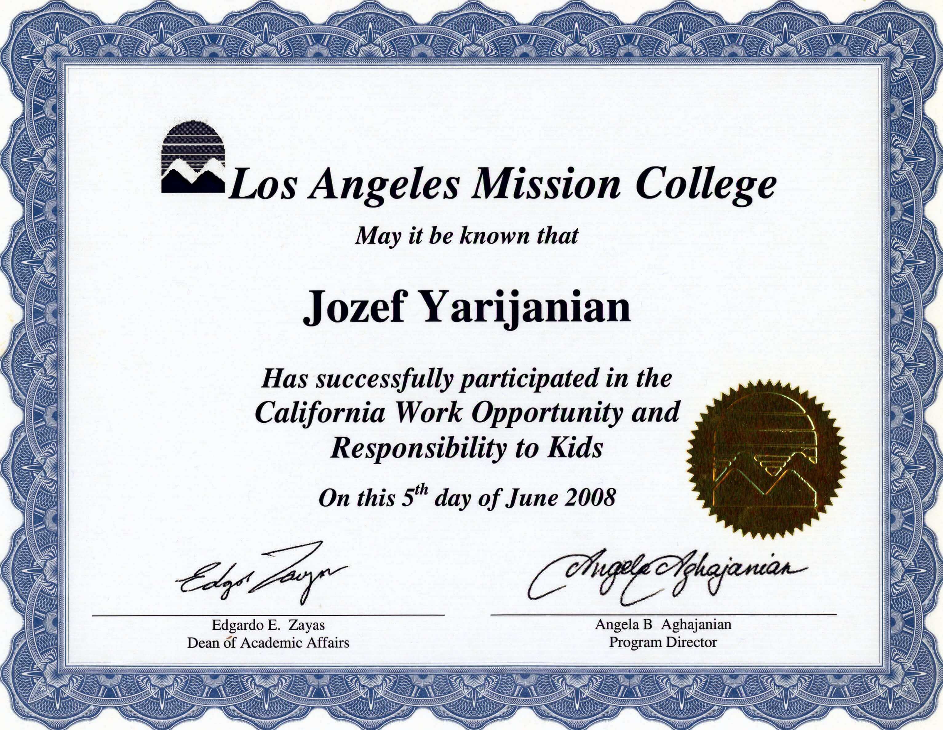 Jozef Yarijanian Catering | CA work Opportunity & Responsibility to Kids