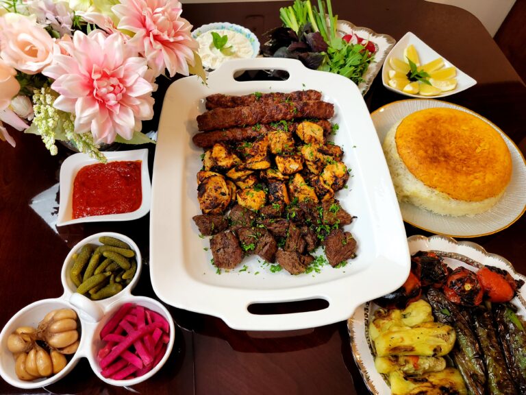Middle Eastern kebab with Rice Pilaf & Vegetables